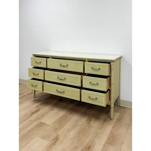 Vintage Dresser Henry Link Green Nine Drawer Bali Hai Coastal Hollywood Regency For Sale - Image 13 of 18