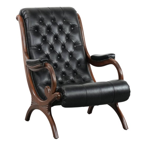Black Cowhide Chesterfield Armchair For Sale
