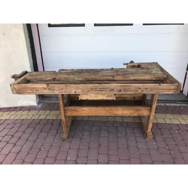 Beige Carpenters Workbench with Drawer and Shelf, 1900s For Sale - Image 8 of 18