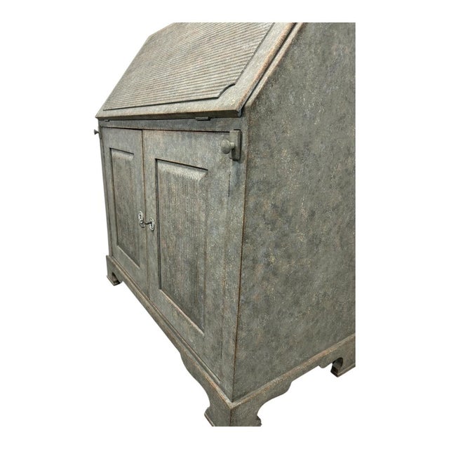 Wood Antique Swedish Secretary in Gray With White Highlights For Sale - Image 7 of 10
