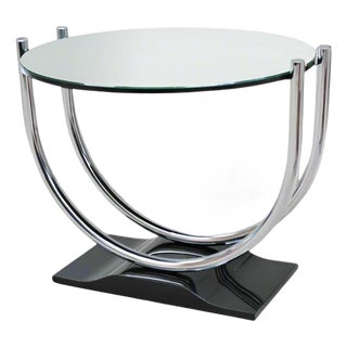 Mid-20 Century French Art Deco Round Chrome Black Side Table For Sale