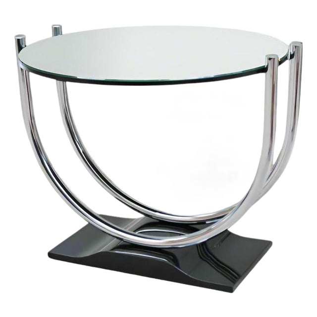 Mid-20 Century French Art Deco Round Chrome Black Side Table For Sale