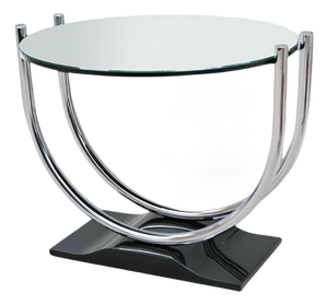 Mid-20 Century French Art Deco Round Chrome Black Side Table