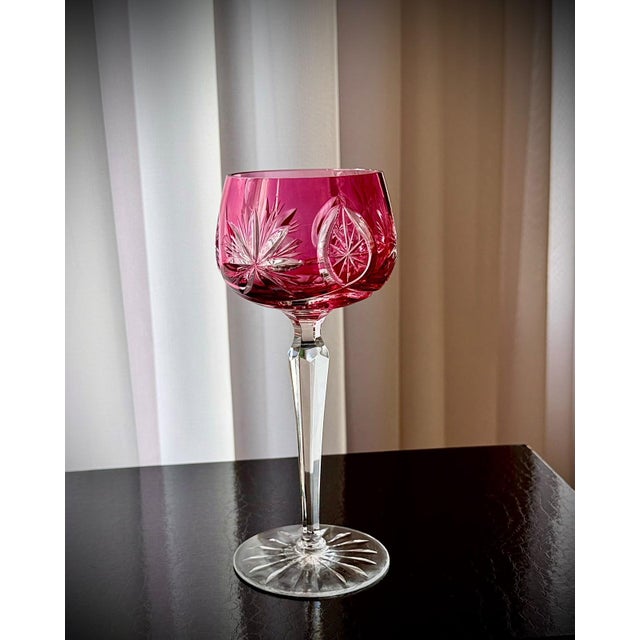 Vintage Ruby Cut-to-Clear Crystal Hock Wine Glasses, 1950, Set of 6 For Sale - Image 9 of 16