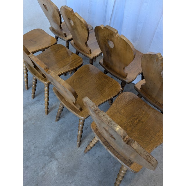 Vintage Tyrolean Farmhouse Heart Cutout Wooden Dining Chairs, 1970s, Set of 8 For Sale - Image 10 of 18