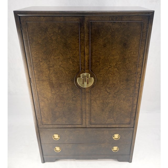 Brown Large Burl Wood Brass 2 Doors Drawer Mastercraft Gentleman's Chest Dresser MINT For Sale - Image 8 of 13
