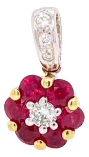Gregg Ruth Ruby & Diamond 18k Two Tone Gold Floral Charm Pendant