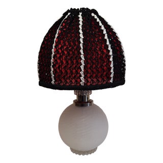 Vintage Table Lamp with Relief Glass Base and Sequin Shade from Lamplove, 1970s For Sale