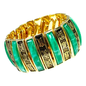 Vintage 1950s Designer Harwood Asian Faux Jade Bracelet