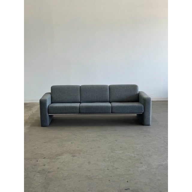 W86 D32 H29 SW73 SD20 SH17.25 AH22 Chunky Post Modern Sofa in as found vintage condition. Unit features a great minimal...