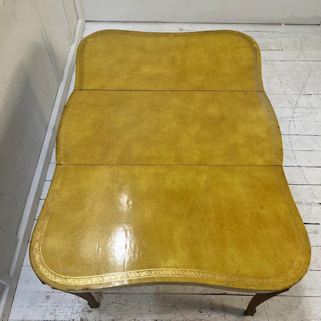 Modern European Yellow Leather Wrapped Dining Table with Gold Trim For Sale - Image 3 of 13