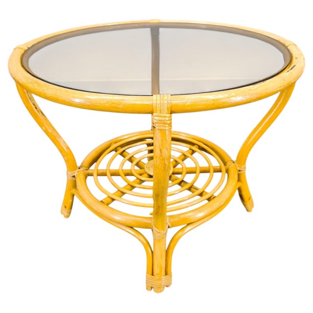Mid-Century Modern Italian Rattan Coffee Table with Glass Top, 1960s For Sale - Image 11 of 11