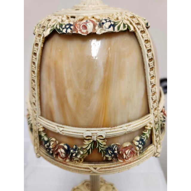 1920s Attributed to Miller Polychrome Slag Glass Boudoir Lamp For Sale - Image 10 of 10