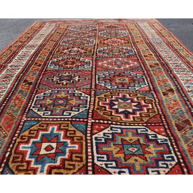 Antique Caucasian Kazak Rug With Red Field and Star Medallion Design For Sale - Image 10 of 12