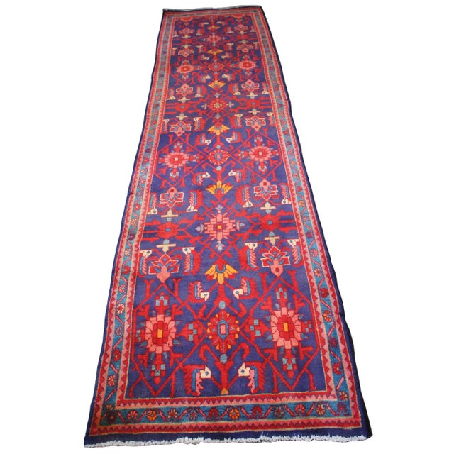 Persian Vintage Persian Hand Knotted Saveh Geometric Wool Runner For Sale - Image 3 of 12