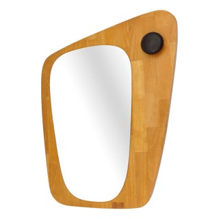 Vintage Wooden Asymetric Wall Mirror, Sweden, 1960s For Sale