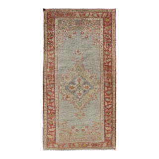 Vintage Turkish Oushak Rug in Soft Light Blue and Faded Rust 2'11 X 5'11 For Sale