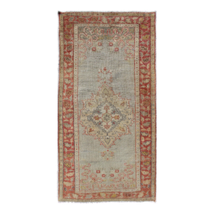 Vintage Turkish Oushak Rug in Soft Light Blue and Faded Rust 2'11 X 5'11