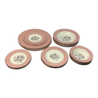 1950s Mid-Century Modern Homer Laughlin Botanical "Barclay" Pink & Platinum Dinnerware - 25 Pieces For Sale