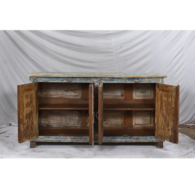Wood Sideboard/Buffet Made From Antique Indian Teakwood Architectural Elements For Sale - Image 7 of 8
