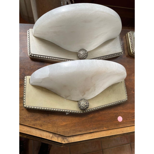 Art Deco Wall Lamps in Silver-Plated Bronze and Alabaster in the style of Jacques-Emile Ruhlmann, France, 1990s, Set of 2 For Sale - Image 11 of 11