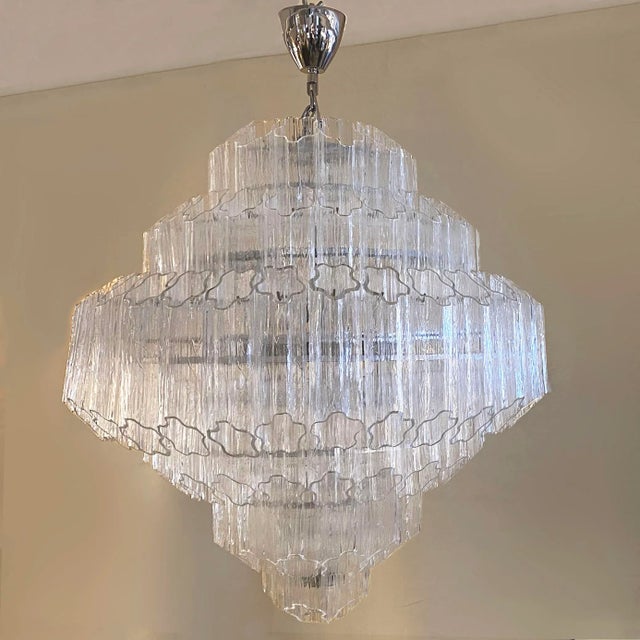 Metal Bespoke Italian Art Deco Design Crystal Murano Glass Nickel Modern Chandelier For Sale - Image 7 of 10