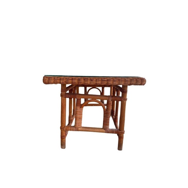 Vintage MCM Wicker Rattan Coffee Table With Glass Top For Sale - Image 4 of 11