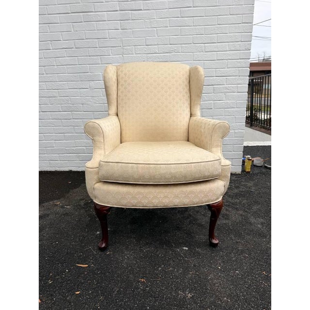Pair of Late 20th Century Queen Anne Style Upholstered Wingback Armchairs by Key Citi For Sale In Washington DC - Image 6 of 7