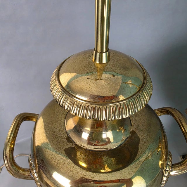 Wood Vintage Marbro Polished Brass "Hydria" Table Lamps Dual Light a Pair For Sale - Image 7 of 18