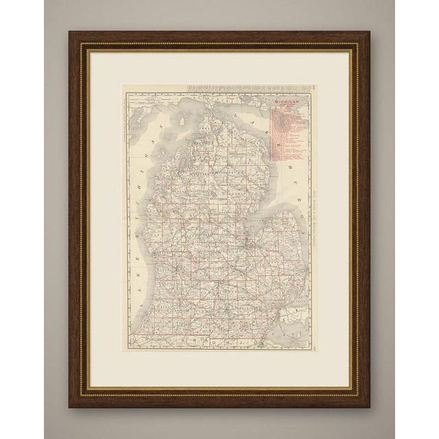 Published by Rand McNally in 1899, this antique map of Michigan covers the Lower Peninsula on a double-page sheet, pages...