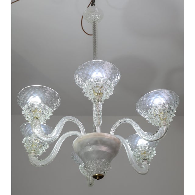 Art Deco 1950s 6 Light Rostrato Murano Glass Chandelier by Barovier & Toso For Sale - Image 3 of 15