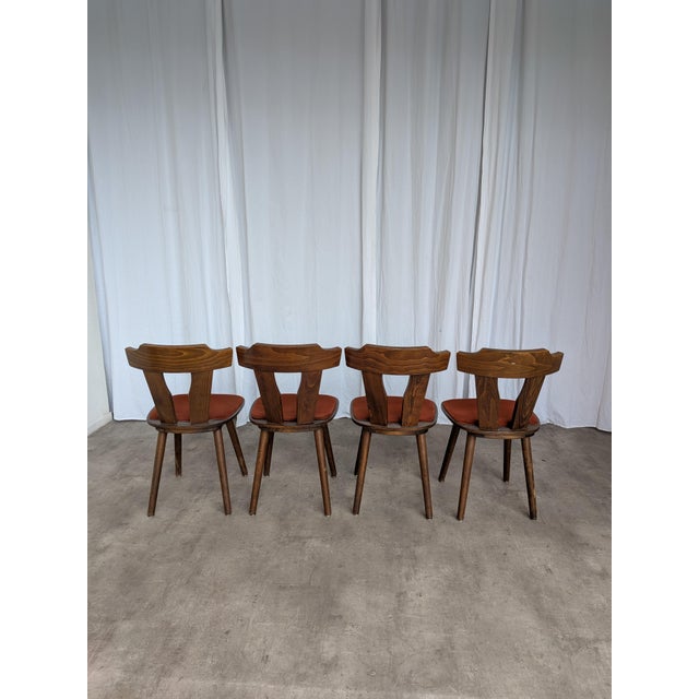 1970s Vintage Tyrolean Dining Chairs with Red Fabric Seats, 1970s, Set of 4 For Sale - Image 5 of 18