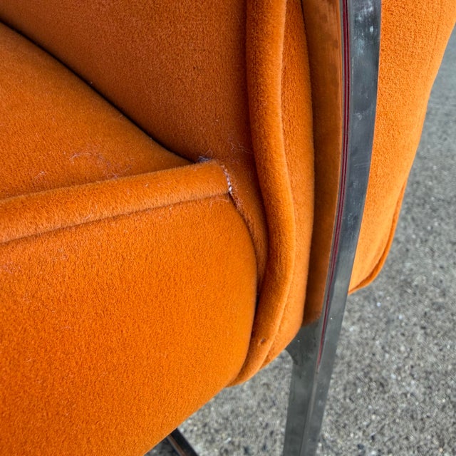Milo Baughman Mid Century Chrome and Orange Velvet For Sale - Image 9 of 12