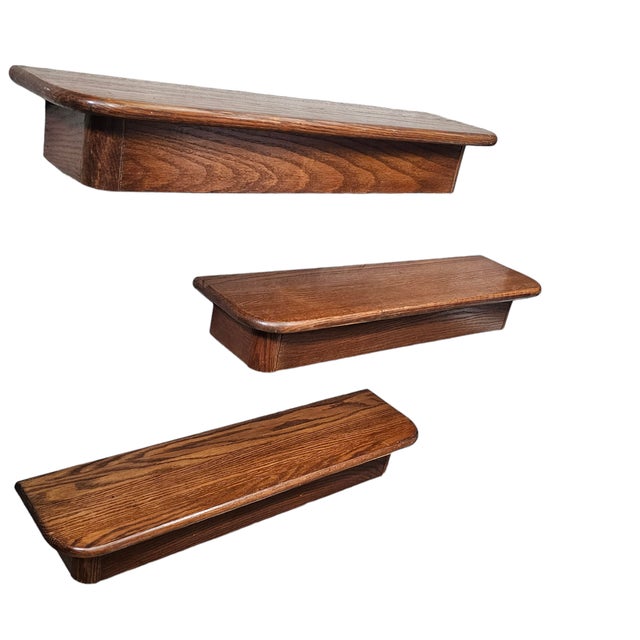 Mid Century Floating Oak Shelves Coved Rounded Corners Set of (2) 21"l For Sale - Image 4 of 7