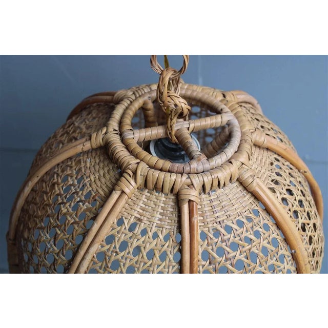 Wood Bamboo, Straw and Brass Pendants, Italy, 1970s, Set of 2 For Sale - Image 7 of 13