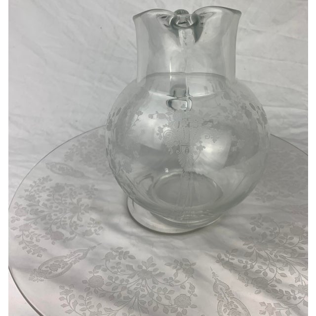 Early 20th Century Early 20th Century Etched Glass Pitcher With Matching Glass Round Tray For Sale - Image 5 of 9