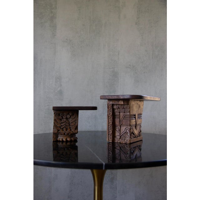 Pair of Hand-carved wood wall shelf made in India. Both have a lot of great design work (see pictures) H : 8.5 IN D : 7.25...