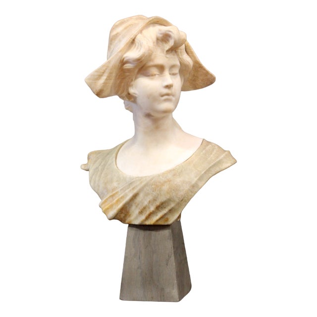 Bust of a Young Girl, 1900, Two-Tone Alabaster For Sale