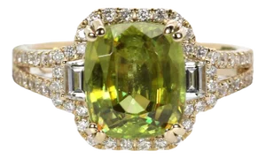 3.6ct Statement Sphene Ring W Natural Diamond Accents in 14k Gold, Size 6.75