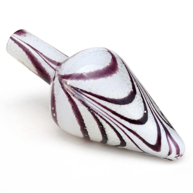 Vintage Murano Silver Flecks Purple Fenicio Pulled Feather Italian Art Glass Mid Century Decanter For Sale In Orlando - Image 6 of 6