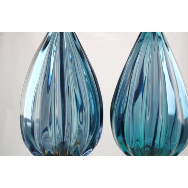 Vintage Murano Glass Table Lamps in Peacock Blue, for Marbro - A Pair For Sale In Atlanta - Image 6 of 8