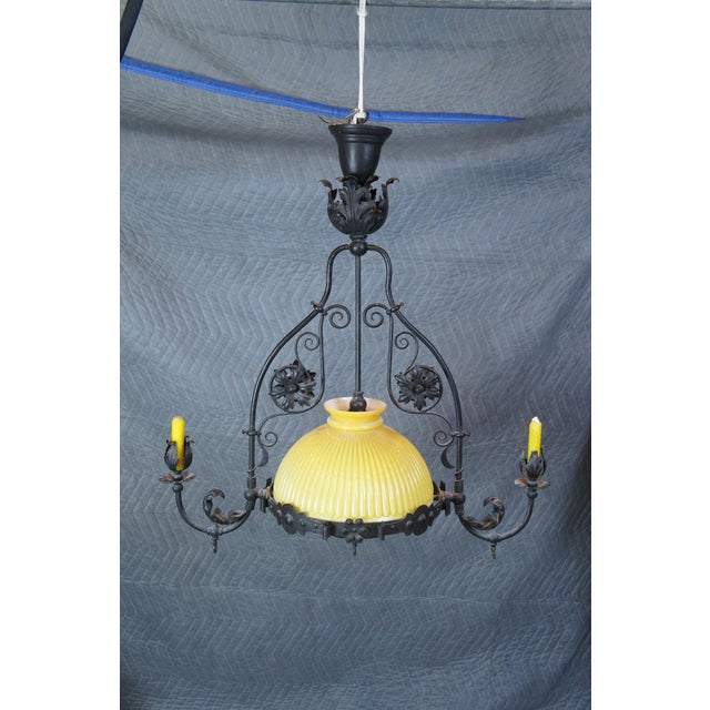 Antique Spanish Revival Wrought Iron Converted Gas Pendant Light Chandelier For Sale - Image 16 of 17