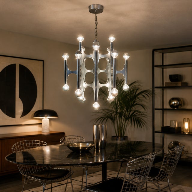 Chrome 1970s Gaetano Sciolari Modernist Chrome Chandelier For Sale - Image 8 of 8
