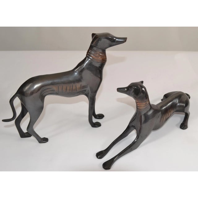 Set 2 Art Deco Bronze Carved Greyhound Dog Figurine Fine Art Sculptures Statues Model For Sale - Image 11 of 12
