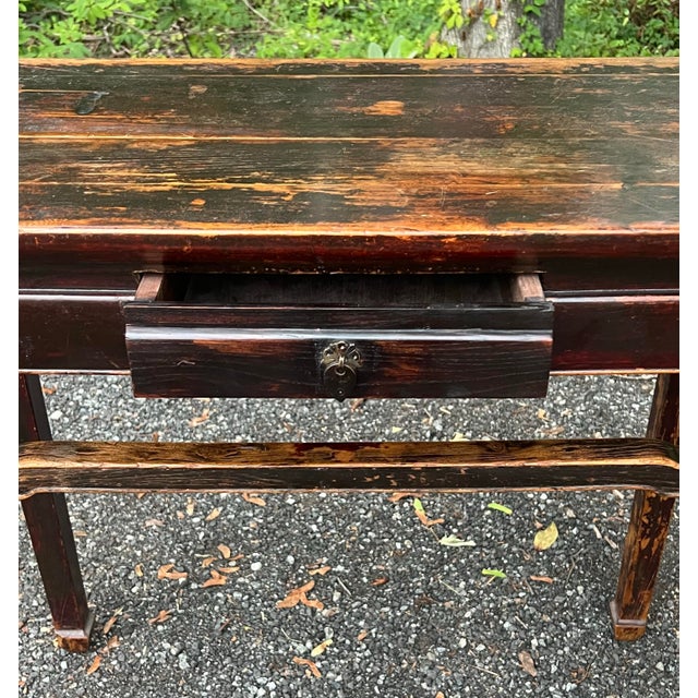 Late 19th Century Antique Chinese Elmwood Console Table With Drawer For Sale - Image 5 of 9