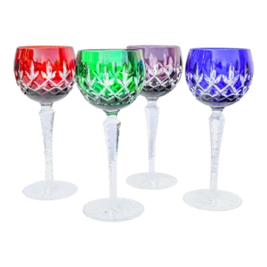 Mid 20th Century Colorful West-German Fine Crystal-Cut Stems- Set of 4
