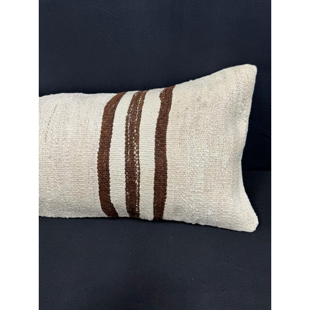Turkish Hemp Pillow Cushion Natural Beige Brown Cushion Cover 14x40 For Sale - Image 4 of 4