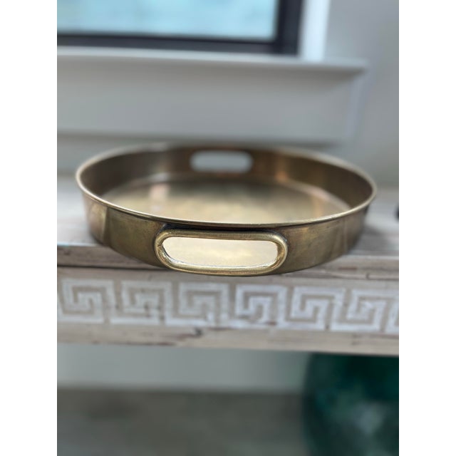 Metal 1980s Vintage Round Brass Handled Tray For Sale - Image 7 of 10