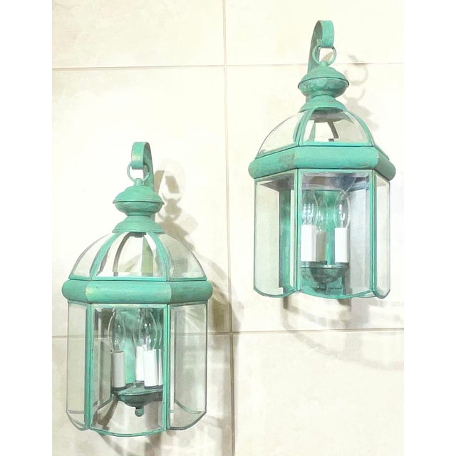 Elegant Pair of Vintage Brass Wall Lanterns - 18”.5 X 9” For Sale - Image 10 of 16