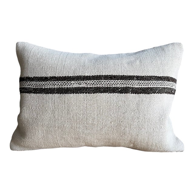 Vintage Rug Pillow Cover With Stripes For Sale